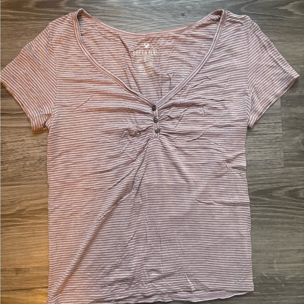 American Eagle Outfitters Pink Short Sleeve Ruched T-Shirt